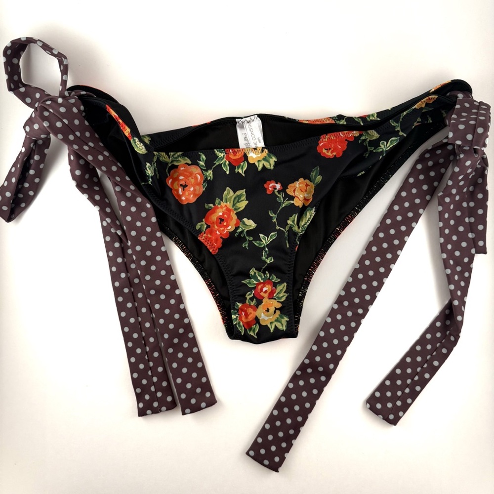 Caroline Constas Clem Bikini Bottom Black Floral Polka Dot Size L NWT